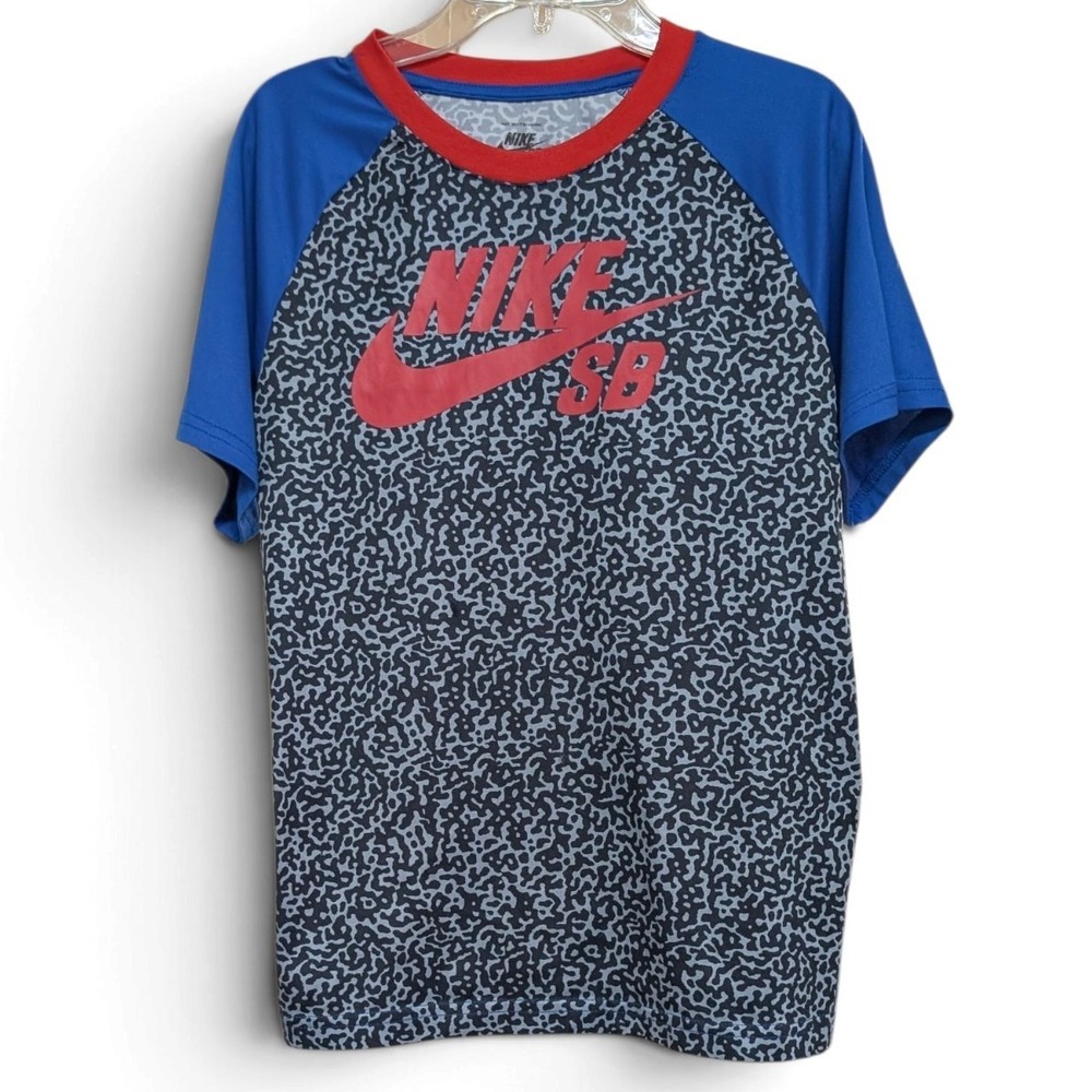 Nike SB Dri-FIT Boys YOUTH Large Graphic T Shirt Gray Blue Raglan 617846-484